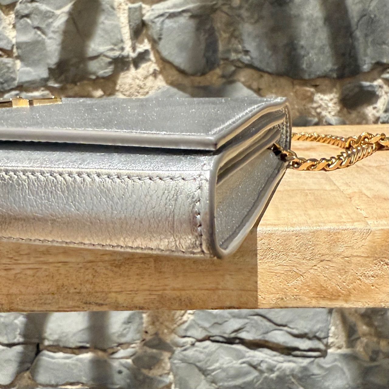 Saint Laurent Paris Saint Laurent Silver Metallic Kate Monogram On Chain Clutch Size ONE SIZE - 10 Thumbnail