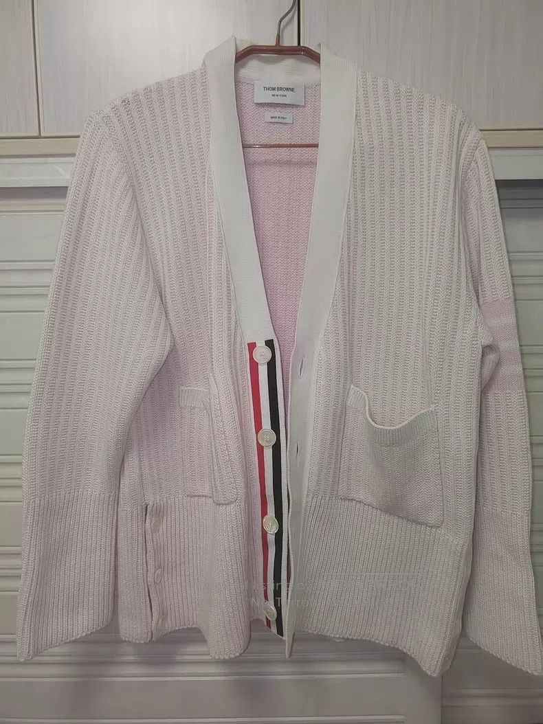 Thom Browne Thom Browne Pink Striped Knit Cardigan Size US M / EU 48-50 / 2 - 1 Thumbnail