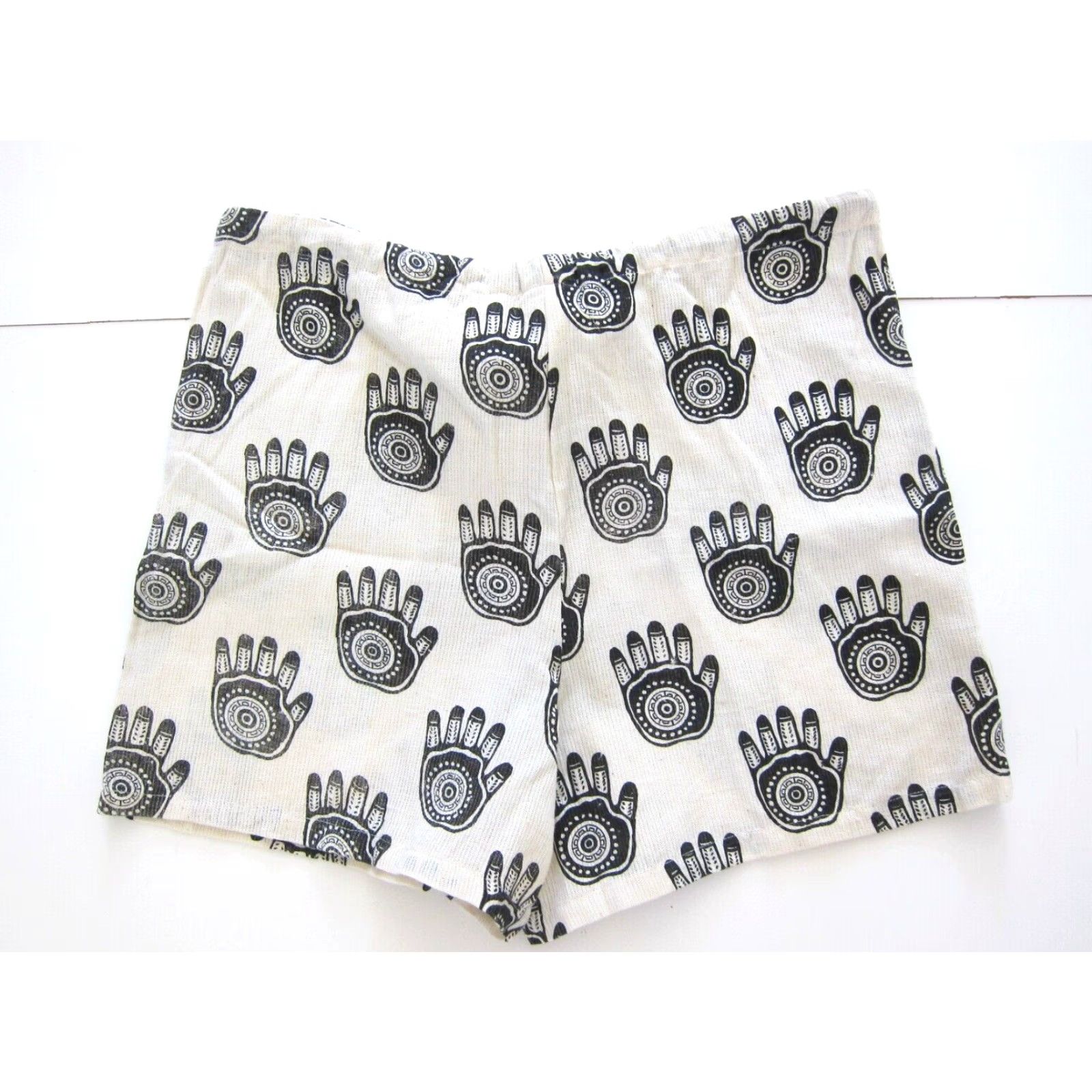 Vintage VINTAGE Cheppu Nepal 100% Cotton Black Ivory Hand Pocket Drawstring Short Men L Size US 33 - 4 Thumbnail