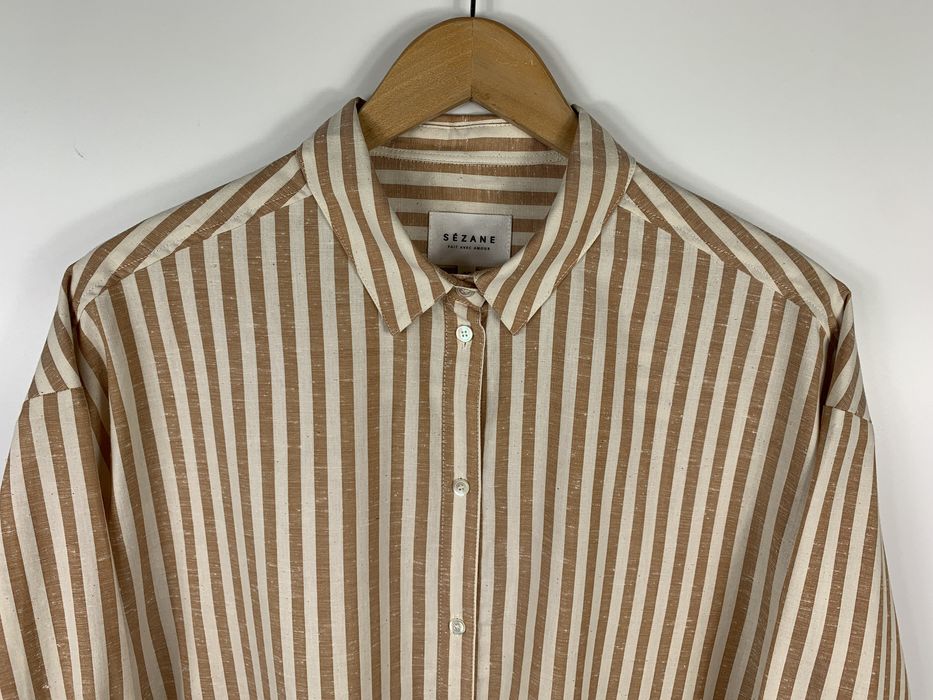 Sezane Sezane Max Oversize Button Up Shirt Striped Camel Size 40 | Grailed