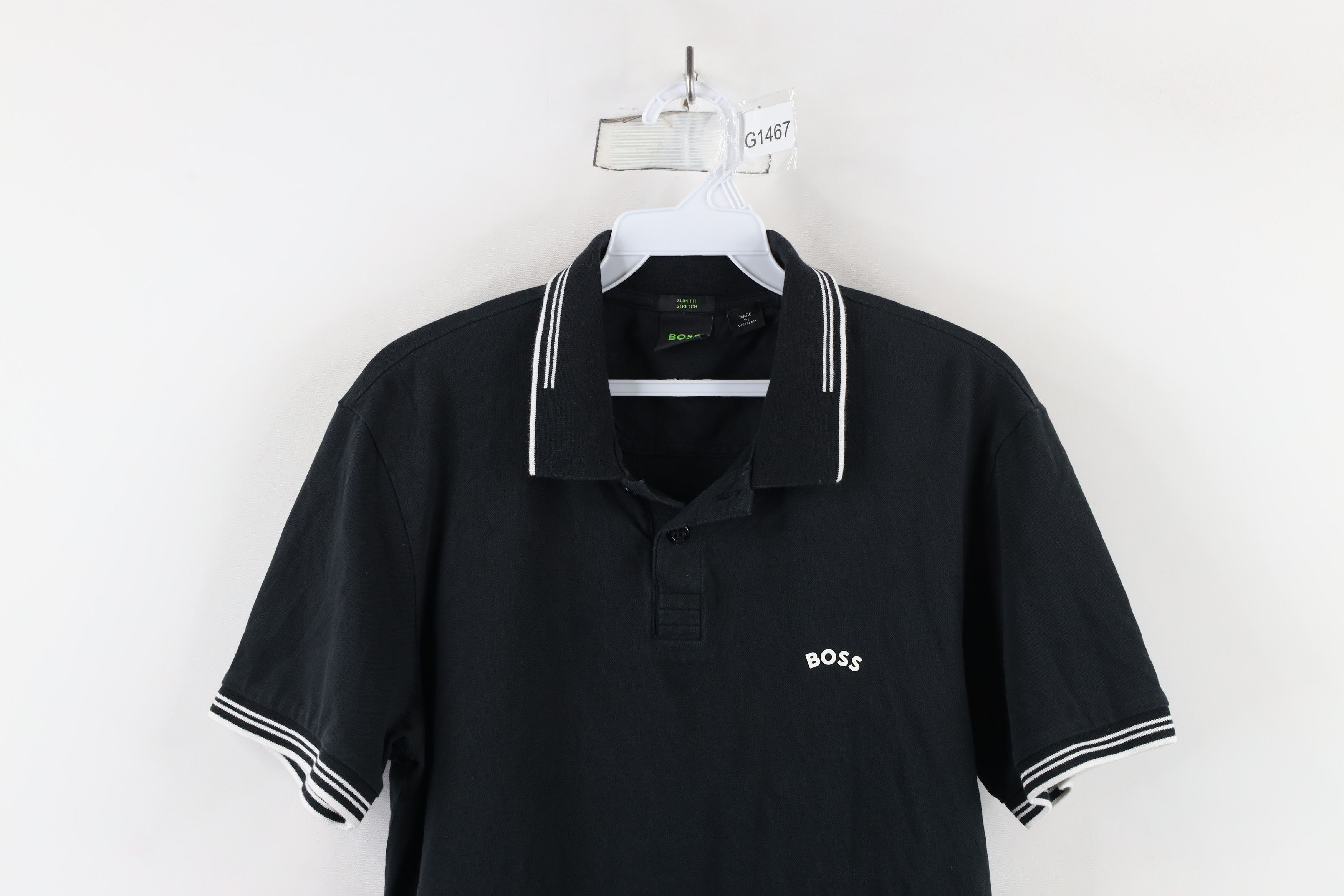 Hugo Boss × Vintage Hugo Boss Spell Out Slim Fit Stretch Striped Collared Polo Size US M / EU 48-50 / 2 - 2 Thumbnail