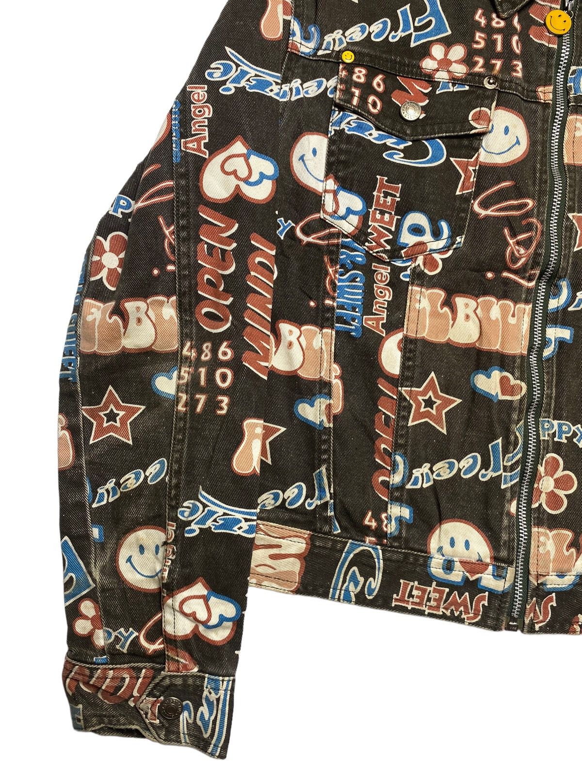 Angel Blue 1990s Angel Blue - Printed Pop Smiley Denim Work Jacket Size L / US 10 / IT 46 - 3 Thumbnail