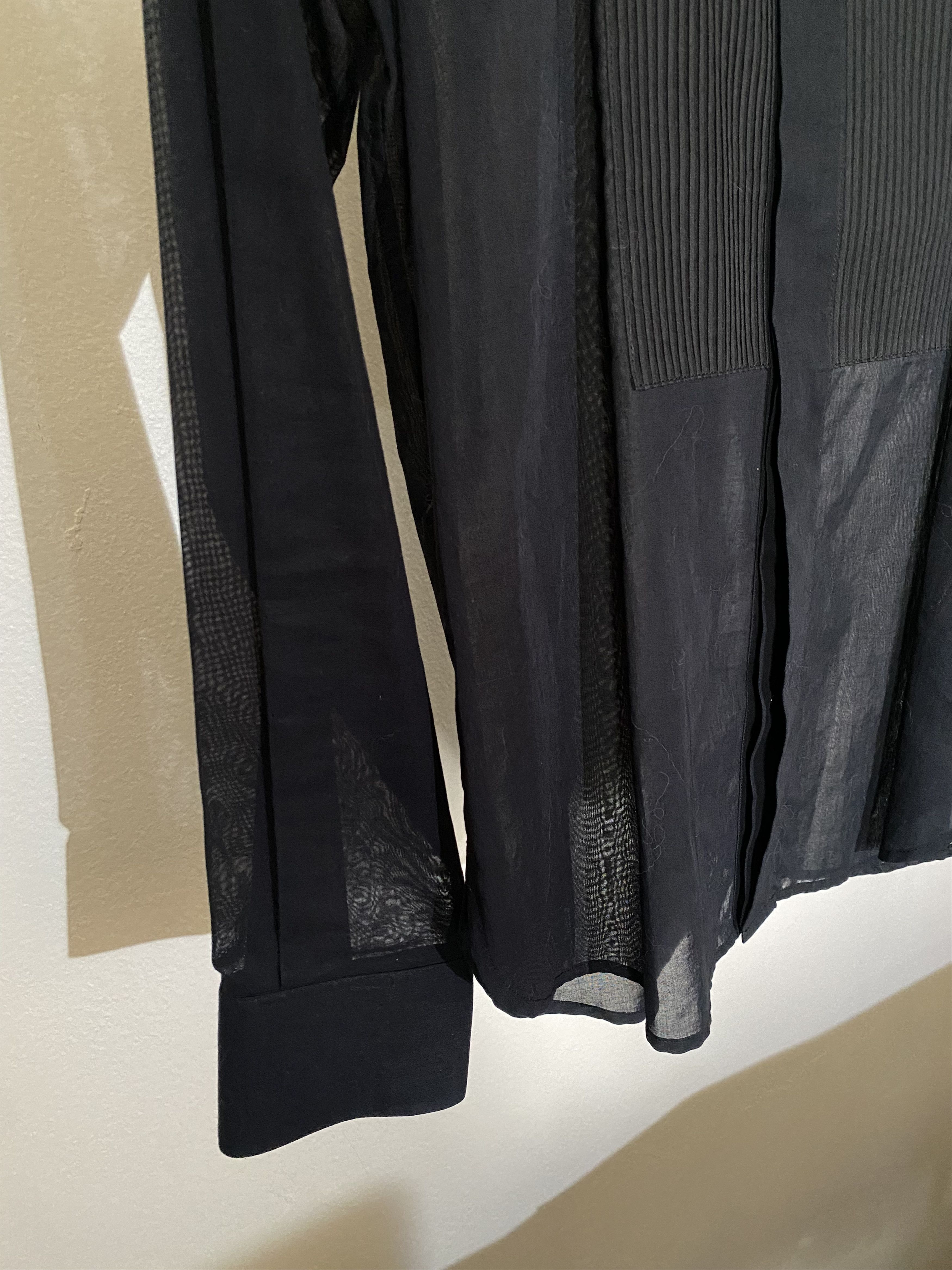 2013 Hedi Slimane Black semi-sheer shirt with pintuck bib, view 3