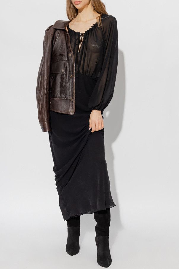 Saint Laurent Paris o1s1wg111124 Long Dress in Silk Georgette in Black Size S / US 4 / IT 40 - 2 Thumbnail