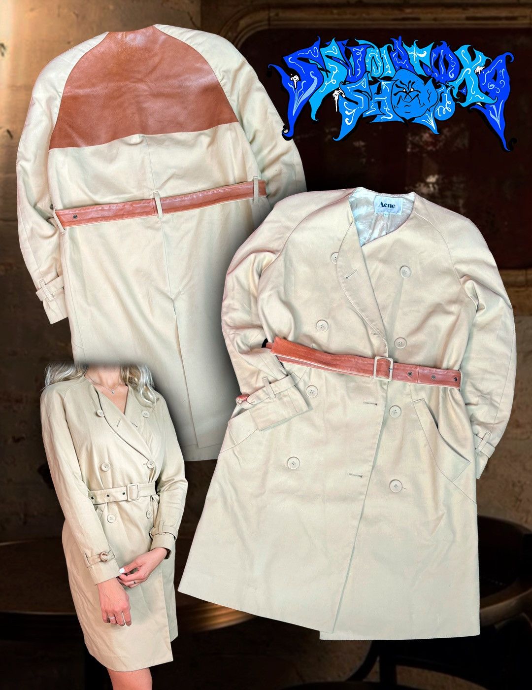 High Fashion Designer Acne Studios Belted Trench Coat
