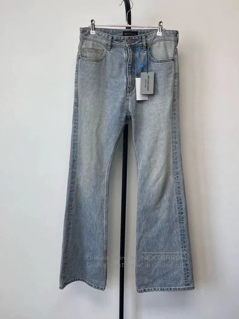 Balenciaga Distressed Ice Blue Flared Jeans.