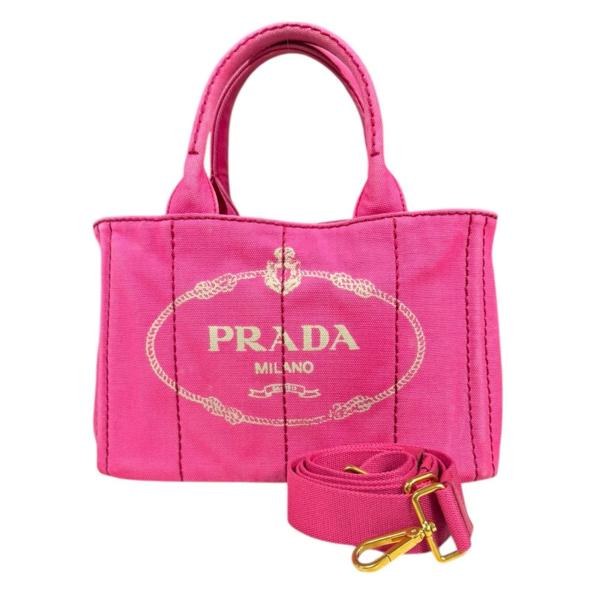 Prada Prada Canapa Tote SS Shoulder Bag Canvas 1BG439 Pink Women
