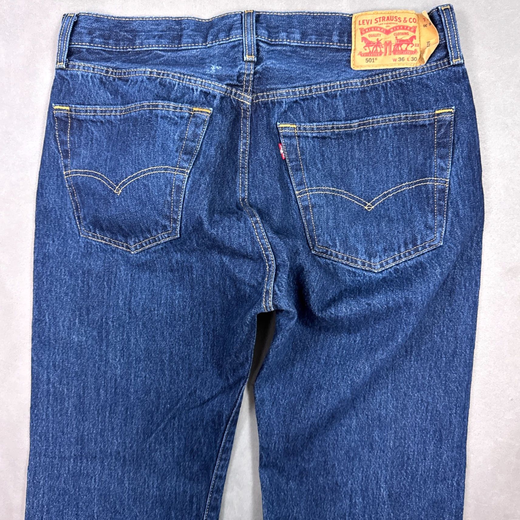 Levi's Levi's 501 Jeans Mens 36x30 Blue Button Fly Pant Distressed Dark Workwear Denim Straight Jeans Men 501 Series 36 30 Blue Pants Mens Size US 36 / EU 52 - 5 Thumbnail