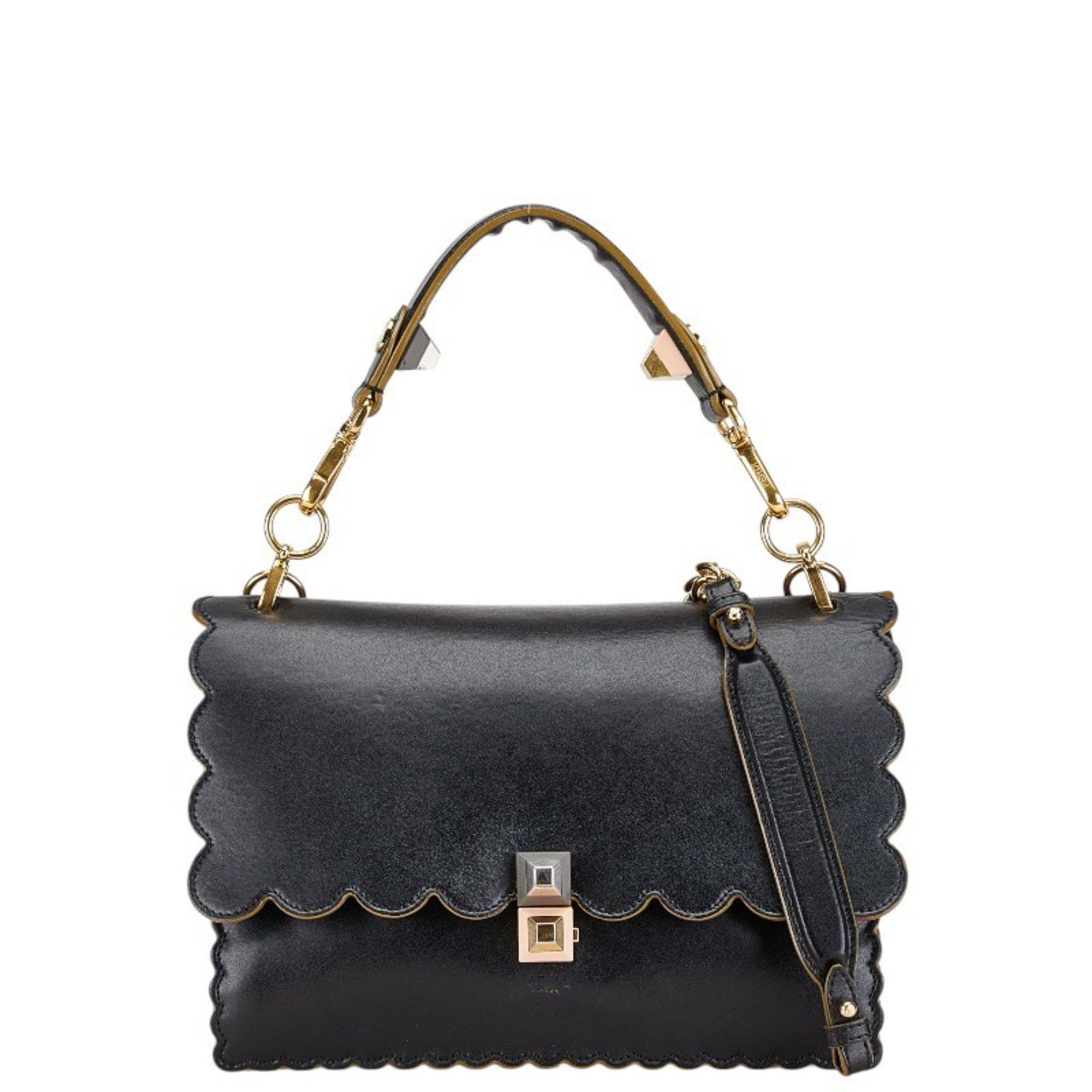 Fendi FENDI Canai Chain Shoulder Bag Handbag 8BT283 Black Gold Leather Women's Size ONE SIZE - 1 Thumbnail