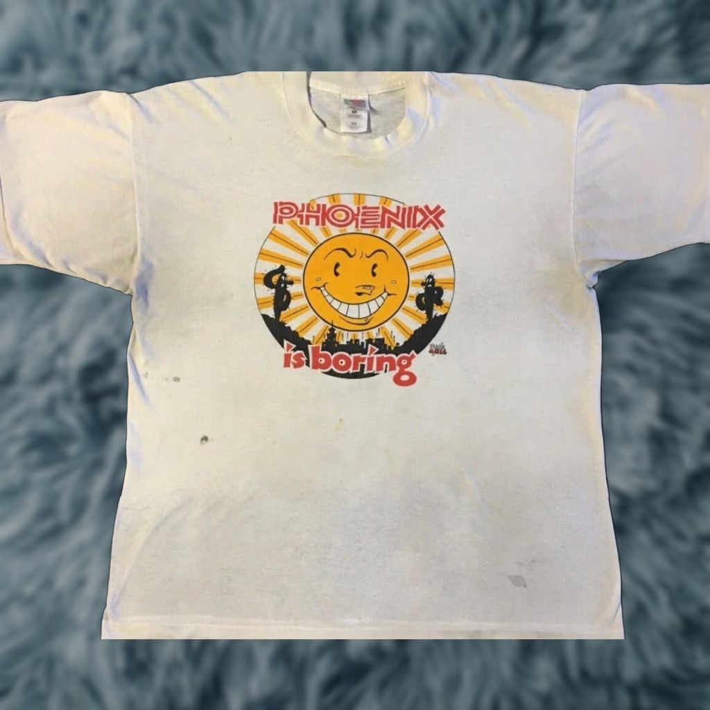Vintage VINTAGE 90s Phoenix Is Boring Faded Distressed Shirt XL White T-Shirt Men Regular Fit Short Sleeve Sun Grunge Funny Joke Size US XL / EU 56 / 4 - 1 Thumbnail