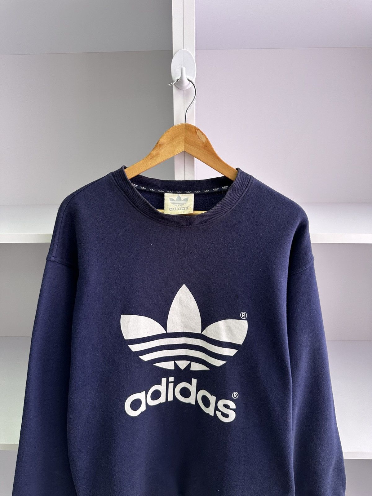 Adidas × Vintage Vintage Adidas Big Logo 90s Navy Sweatshirt Size US L / EU 52-54 / 3 - 4 Thumbnail