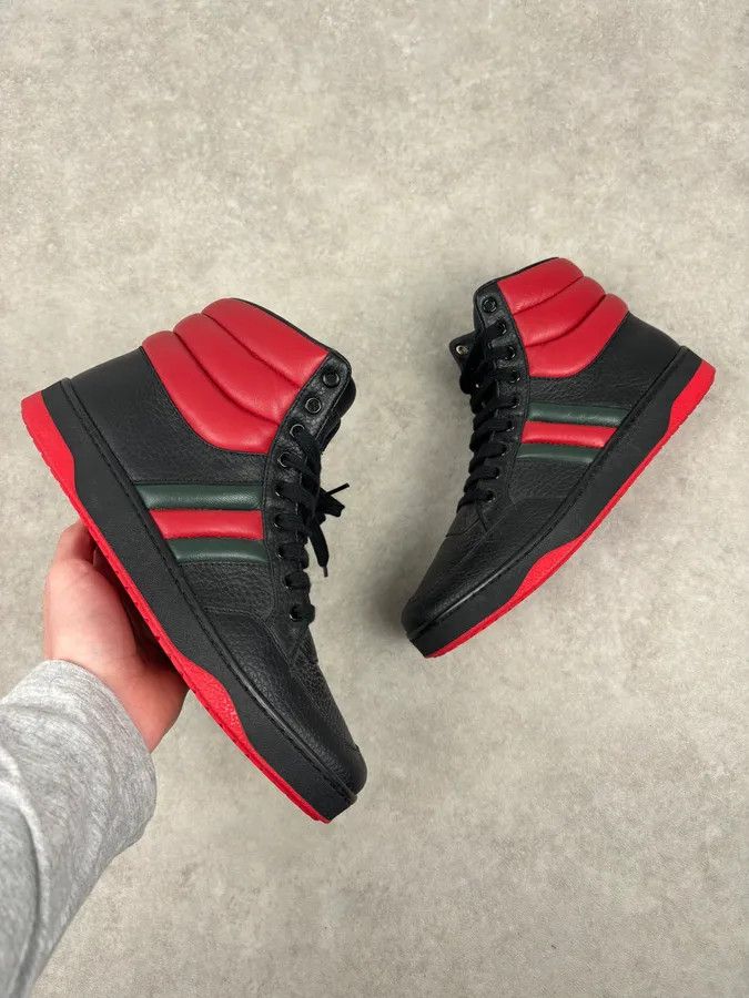 Gucci Gucci Black Red Leather High-Top Sneakers Size US 9 / IT 39 - 1 Thumbnail