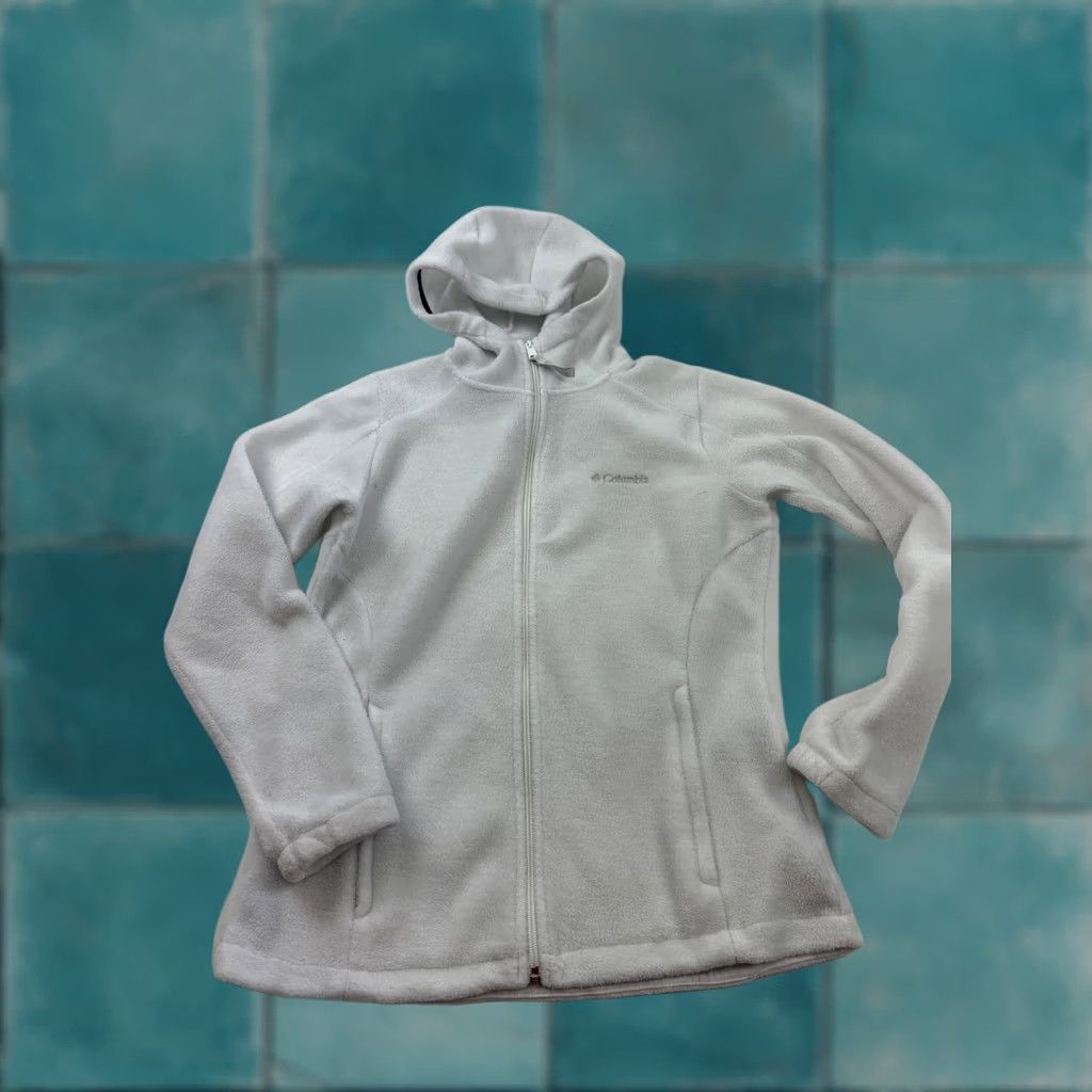 Vintage Columbia Jacket Womens L White Hooded Fleece Full Zip Pockets Cozy Outdoor Size L / US 10 / IT 46 - 1 Thumbnail