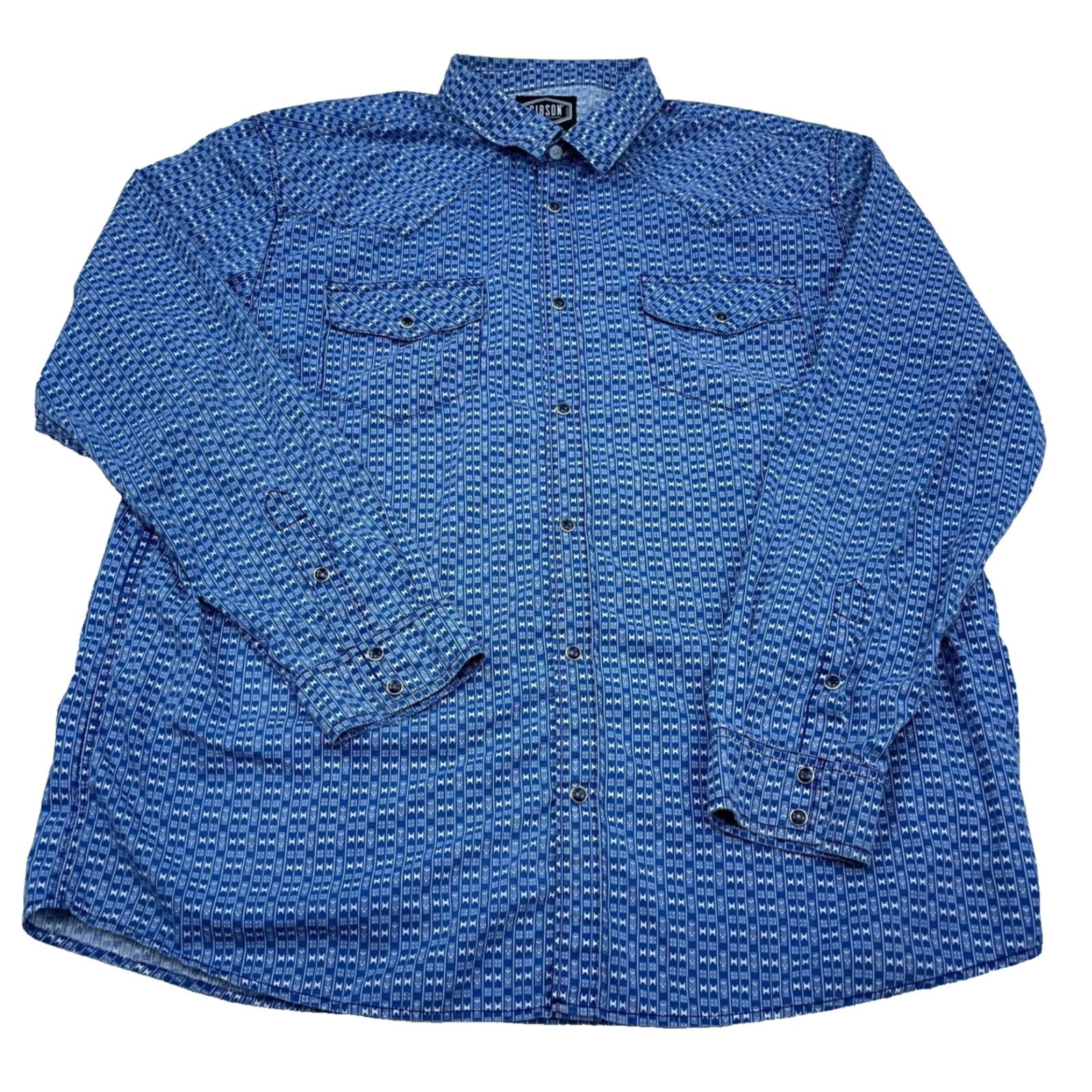 Vintage Gibson Shirt Men 2XL Blue Geometric Button-Up Western Cowboy Pearl Snap Casual Shirt Size US XXL / EU 58 / 5 - 2 Thumbnail