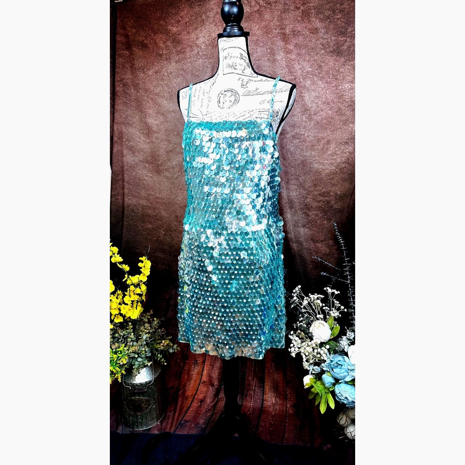 Other Mac Duggal Slim Strap Paillette Sequin Mini Dress Mint M Size M / US 6-8 / IT 42-44 - 5 Thumbnail