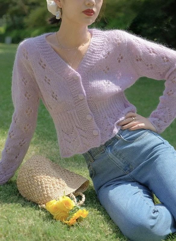 Other Soft Pink Lace Knit Cardigan – Size L– Romantic & Feminine Size L / US 10 / IT 46 - 2 Thumbnail