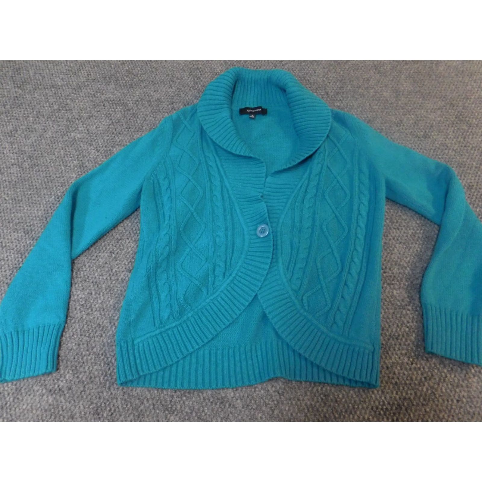Vintage Jones Wear Womens Sweater Cardigan Long Sleeve Round Neck Puff Sleeve Blue M Knit Cotton Button Bow Tie Vintage No Size M / US 6-8 / IT 42-44 - 2 Thumbnail