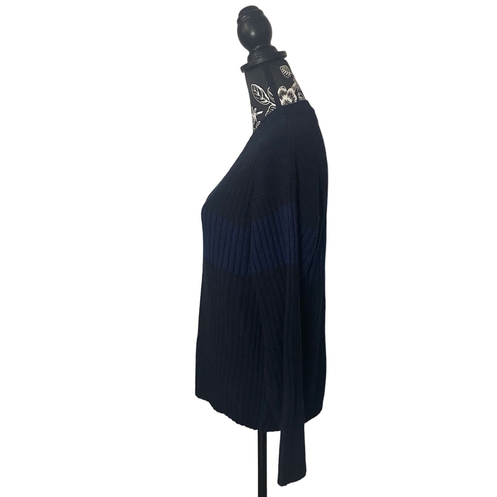 Other NOBA 1950 V-Neck Sweater Horizontal Stripes Blue Black Large Size US L / EU 52-54 / 3 - 6 Thumbnail