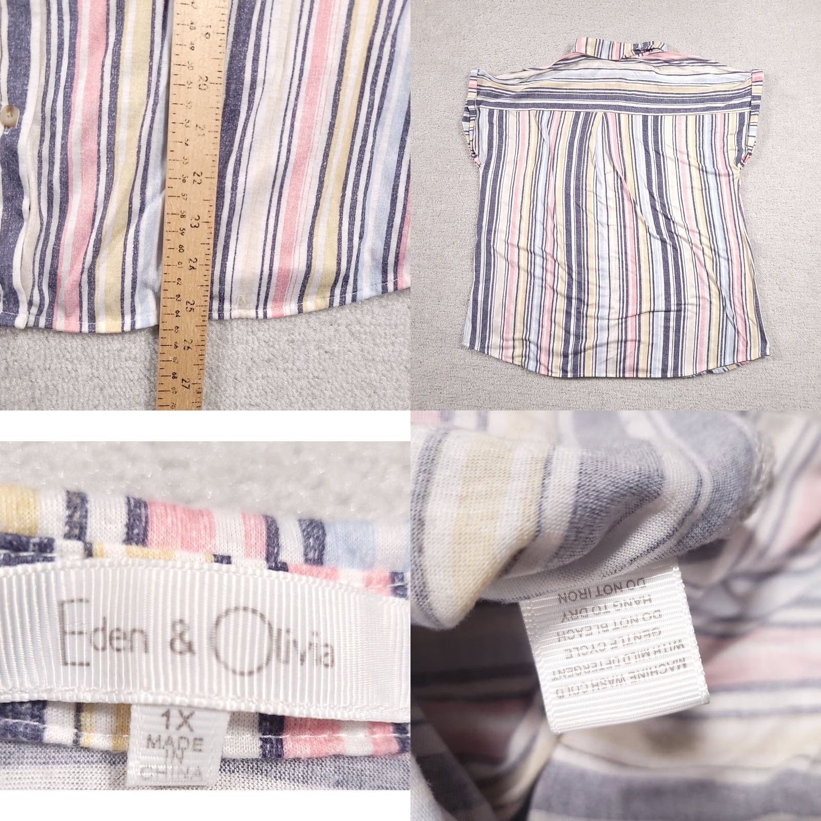 Vintage Eden & Olivia Button Front Shirt Women's 1X Pockets Roll Tab Sleeve Striped Shirt Size XL / US 12-14 / IT 48-50 - 8 Thumbnail
