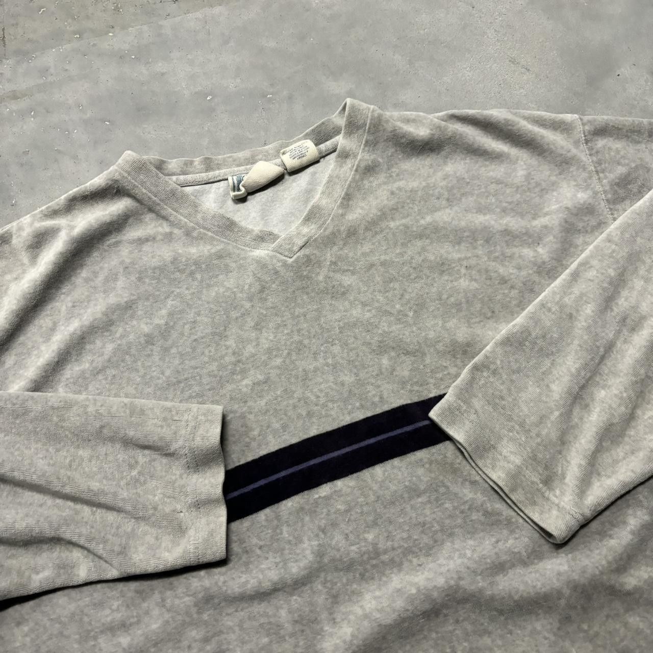 Japanese Brand × Vintage Crazy Vintage Y2K/2000s Grunge Grey Striped Velour Essential Sweatshirt! Size US XL / EU 56 / 4 - 3 Thumbnail