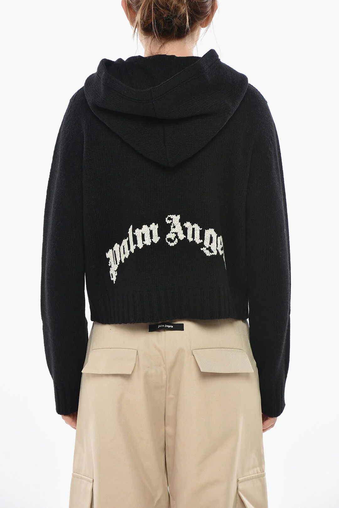 Palm Angels og1mm0326 Wool-Blend Knit Hooded Sweater in Black Size S / US 4 / IT 40 - 1 Thumbnail