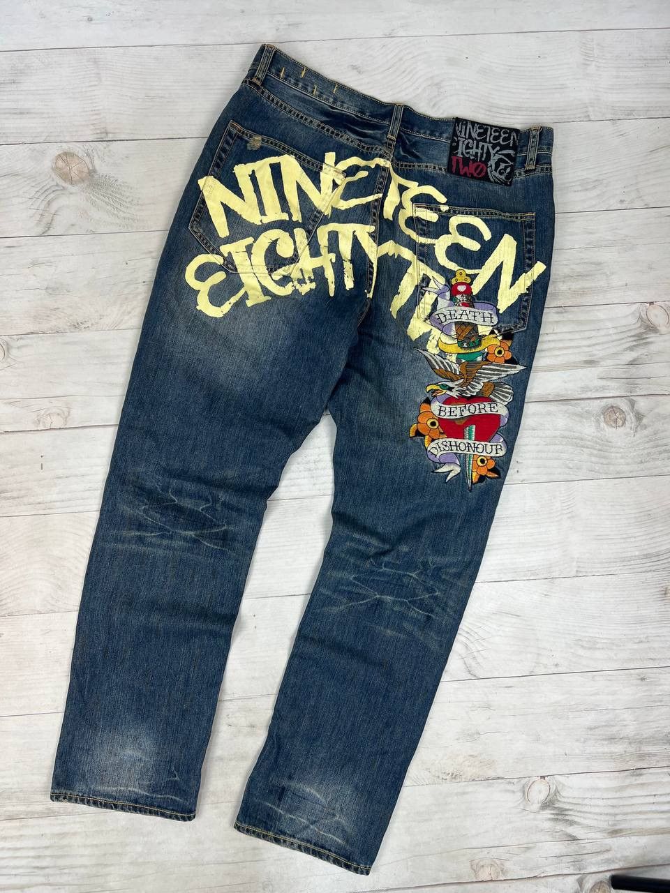 Nineteen Eighty Two Embroidered Logo Baggy Denim Jeans Rap