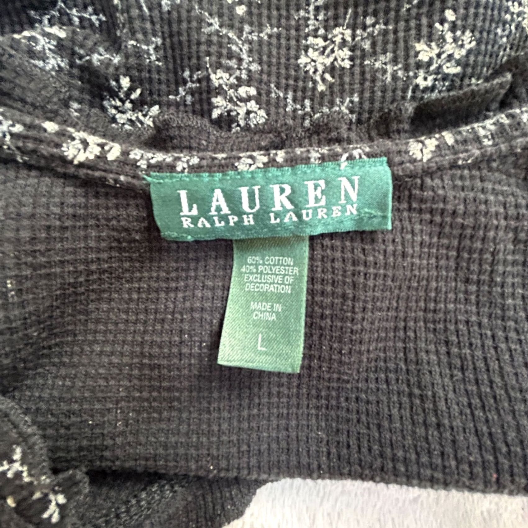 Ralph Lauren Lauren Ralph Lauren Womens Floral Waffle Knit Long Sleeve Top V-Neck Black Large Size L / US 10 / IT 46 - 3 Thumbnail