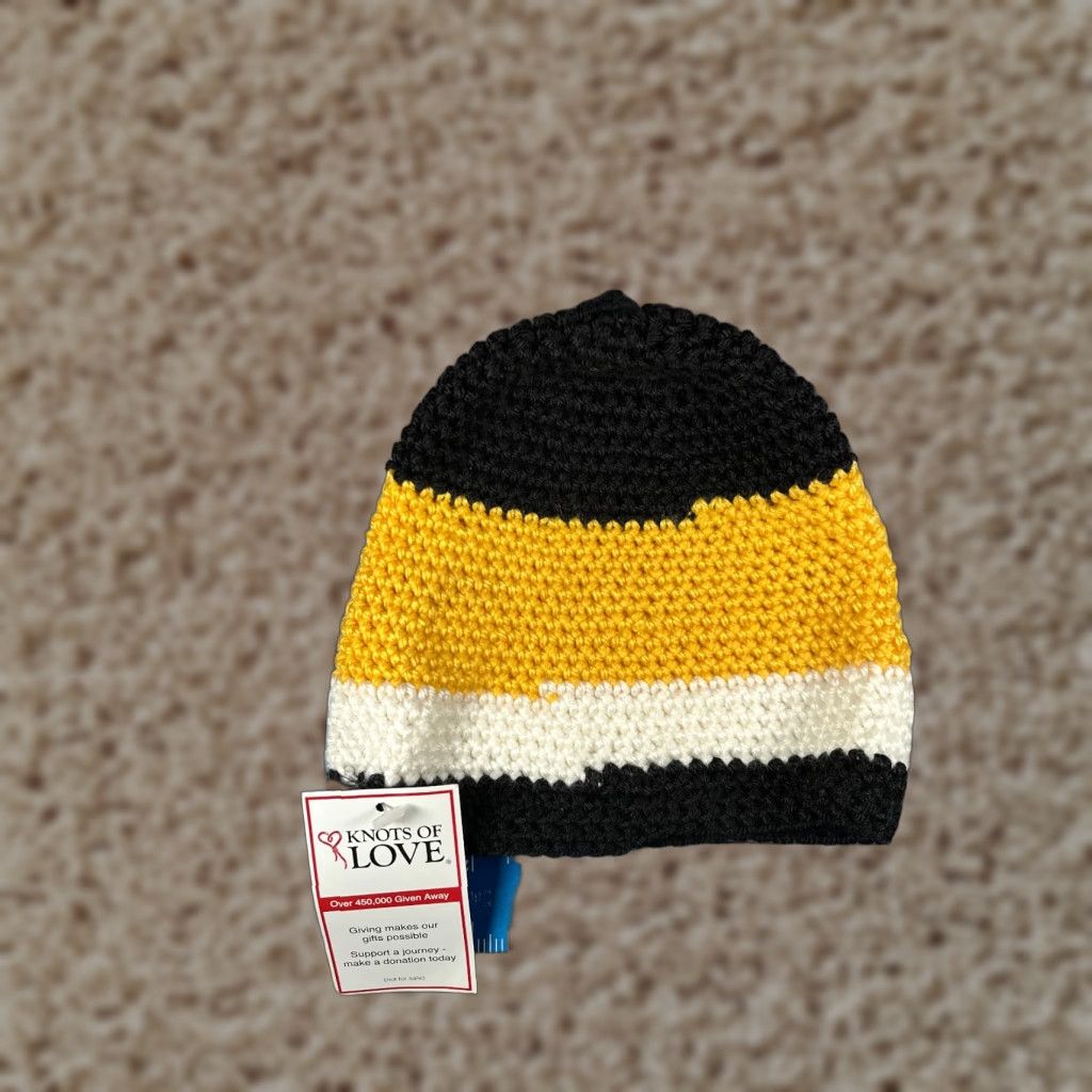Vintage Knots Of Love Beanie Hats Unisex Adults One Size Black Yellow White Stripe Knit Acrylic NEW Size ONE SIZE - 1 Thumbnail