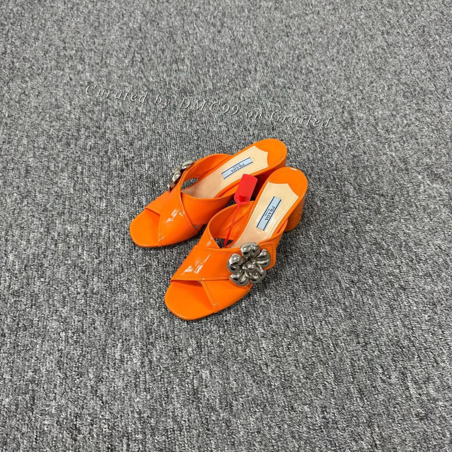 Prada Prada Orange Patent Leather Flower Block Heel Sandals Size US 6 / IT 36 - 1 Thumbnail