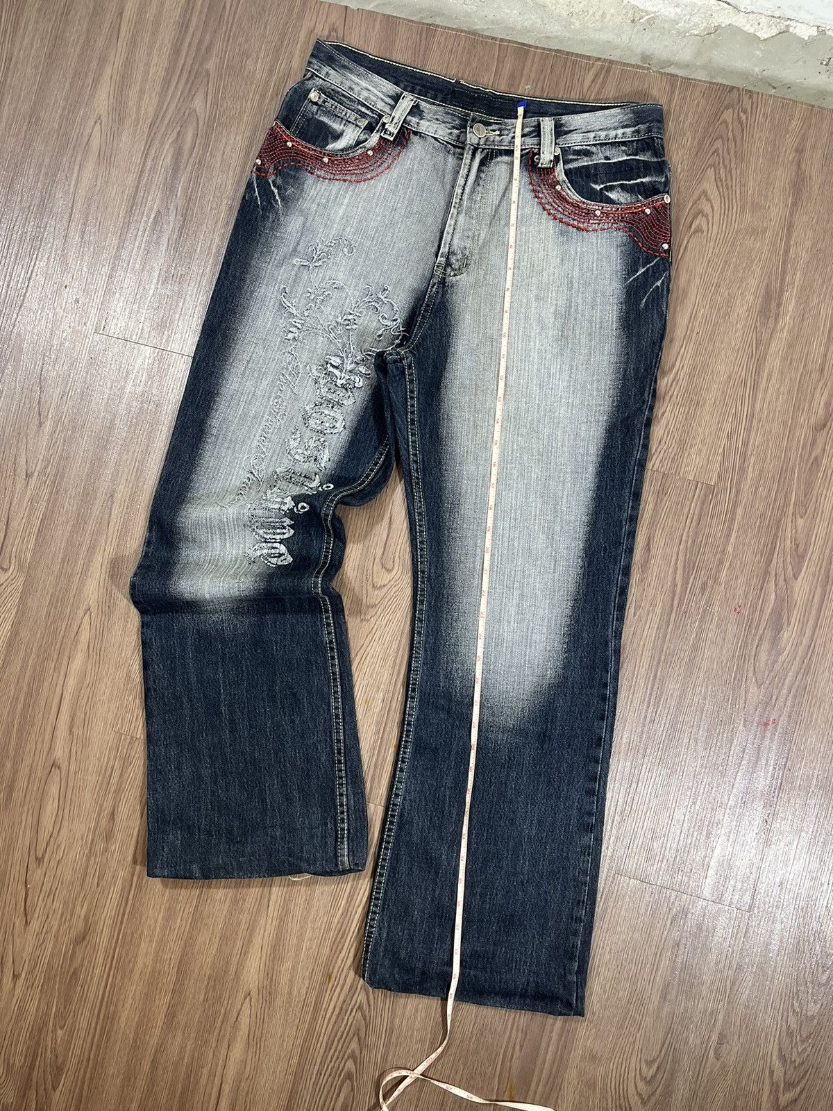 Beauty Beast Vintage Y2K Embroidered Flared Denim Jeans Size US 34 / EU 50 - 17 Thumbnail