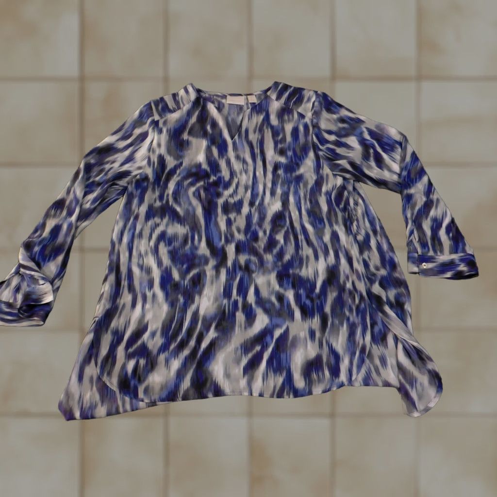 Vintage Chico's Tunic Blouse Long Sleeve Blue Gray Abstract V-Neck 2 Womens Shirt Casual Blouse Size XS / US 0-2 / IT 36-38 - 1 Thumbnail
