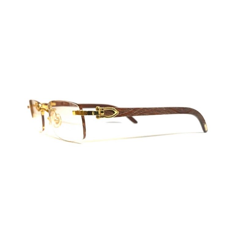 Pre-owned Cartier X Chrome Hearts 2000s Cartier Zebra Wood Gold C Decor Rimless Frames In Brown