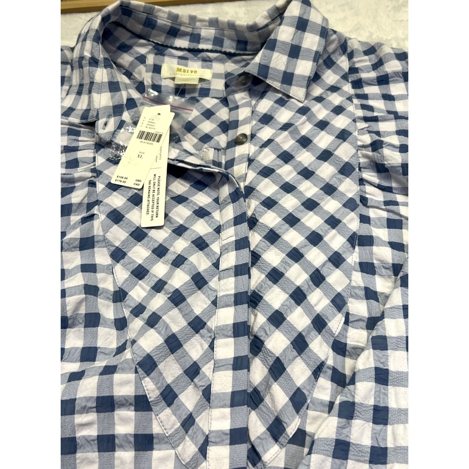 Anthropologie Maeve by Anthropologie Shirt Dress Women's XL Gingham NWT White/Blue Collared Button Tunic Size XL / US 12-14 / IT 48-50 - 5 Thumbnail
