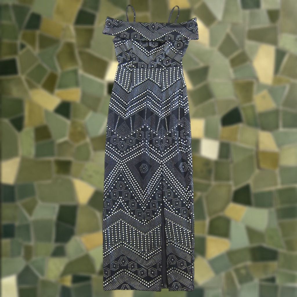 Laundry by Shelli Segal NWT Laundry by Shelli Segal Dress Gown Long Silver Stud Stretch High Slit Dark Blue Size XS / US 0-2 / IT 36-38 - 1 Thumbnail