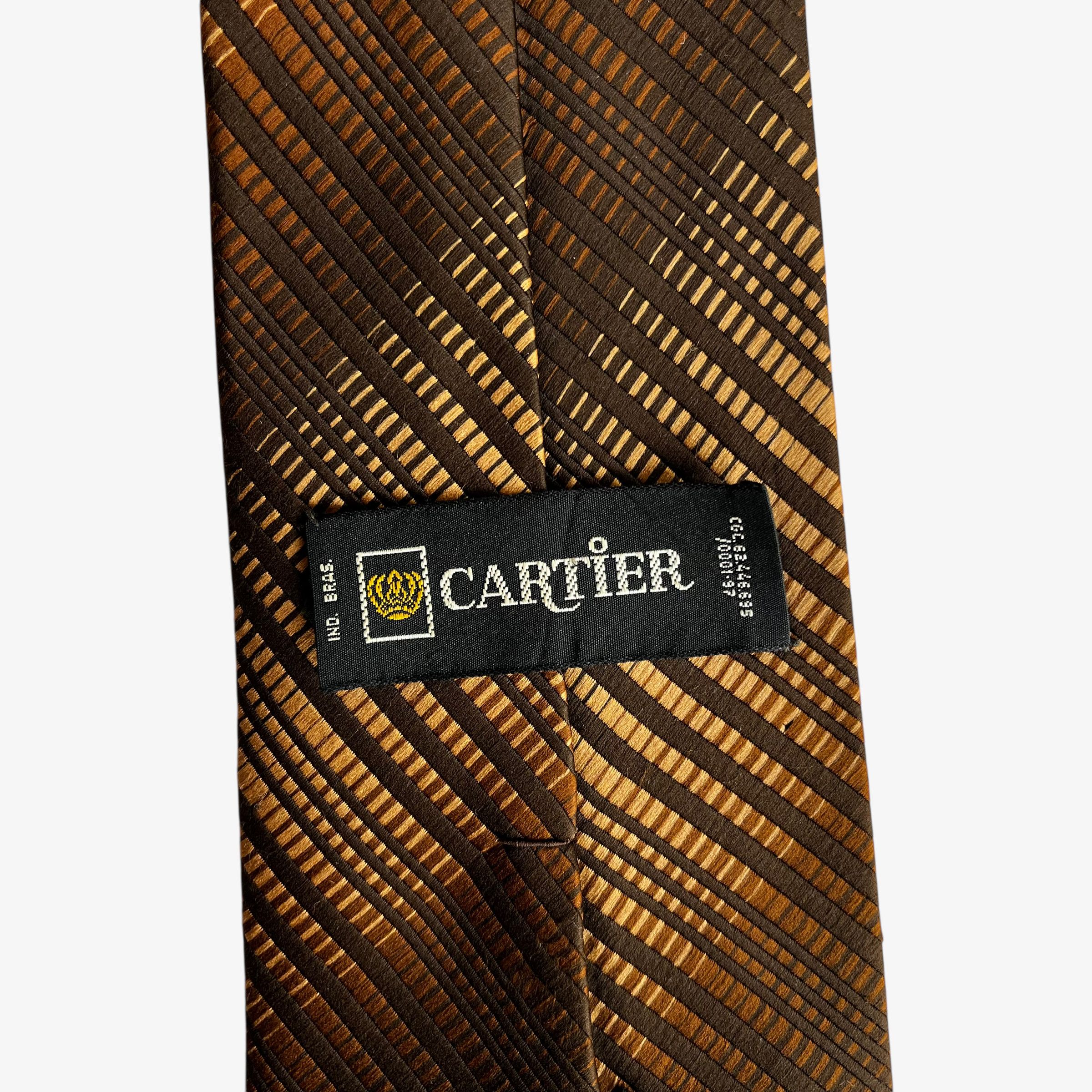Cartier Vintage 60s Cartier Gold And Brown Striped Silk Tie Size ONE SIZE - 2 Thumbnail