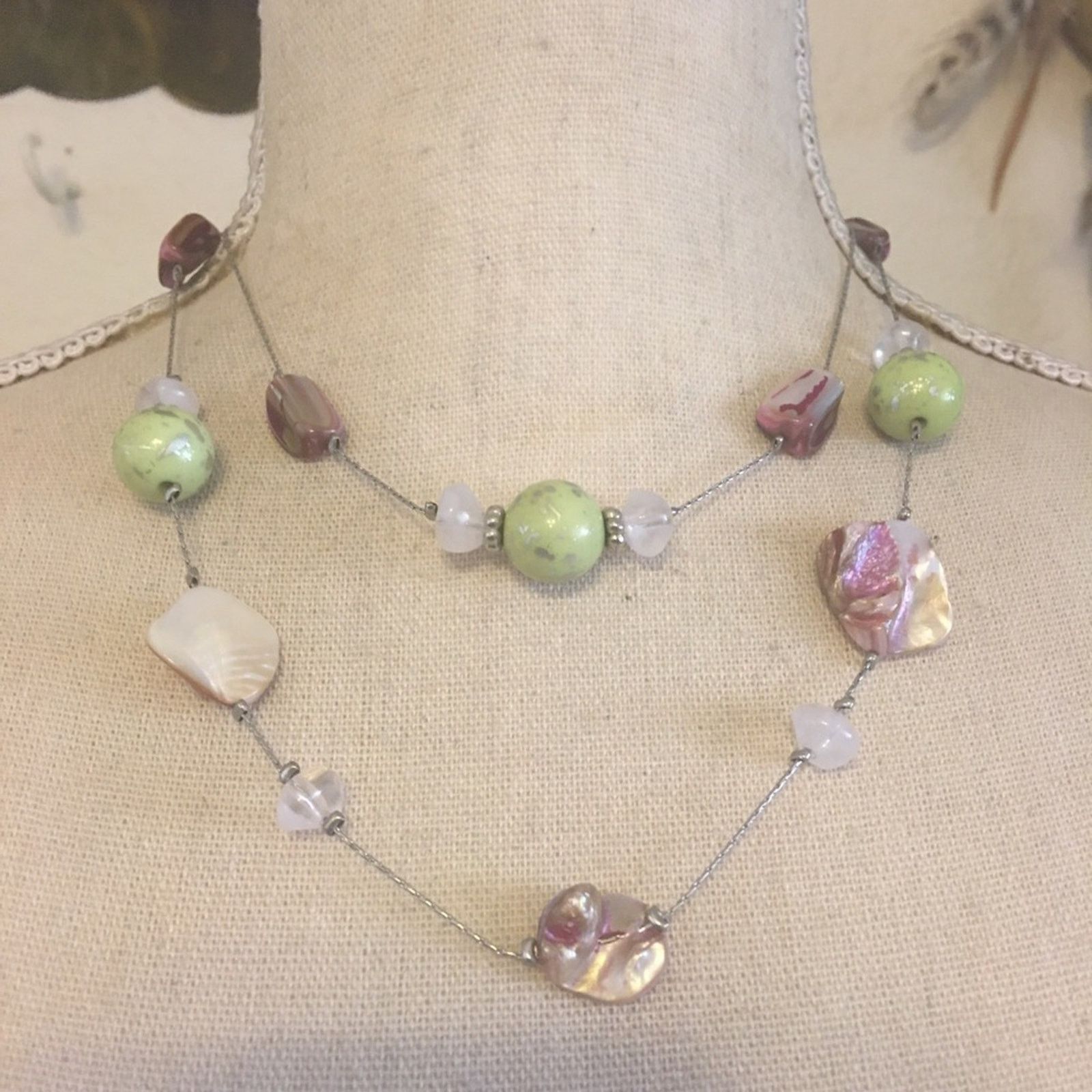 Jewelry Layered double strand beaded silver chain necklace Size ONE SIZE - 1 Thumbnail