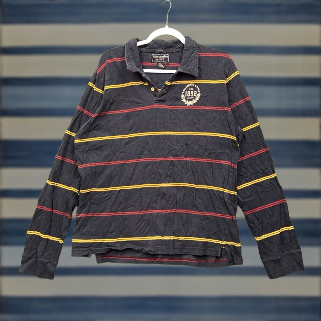 Abercrombie & Fitch Abercrombie & Fitch Rugby Polo Shirt Mens XL Striped ANF 9 Patch Pullover Blue 100% Cotton College, Preppy, Sports Mens XL Polo Size US XL / EU 56 / 4 - 1 Thumbnail
