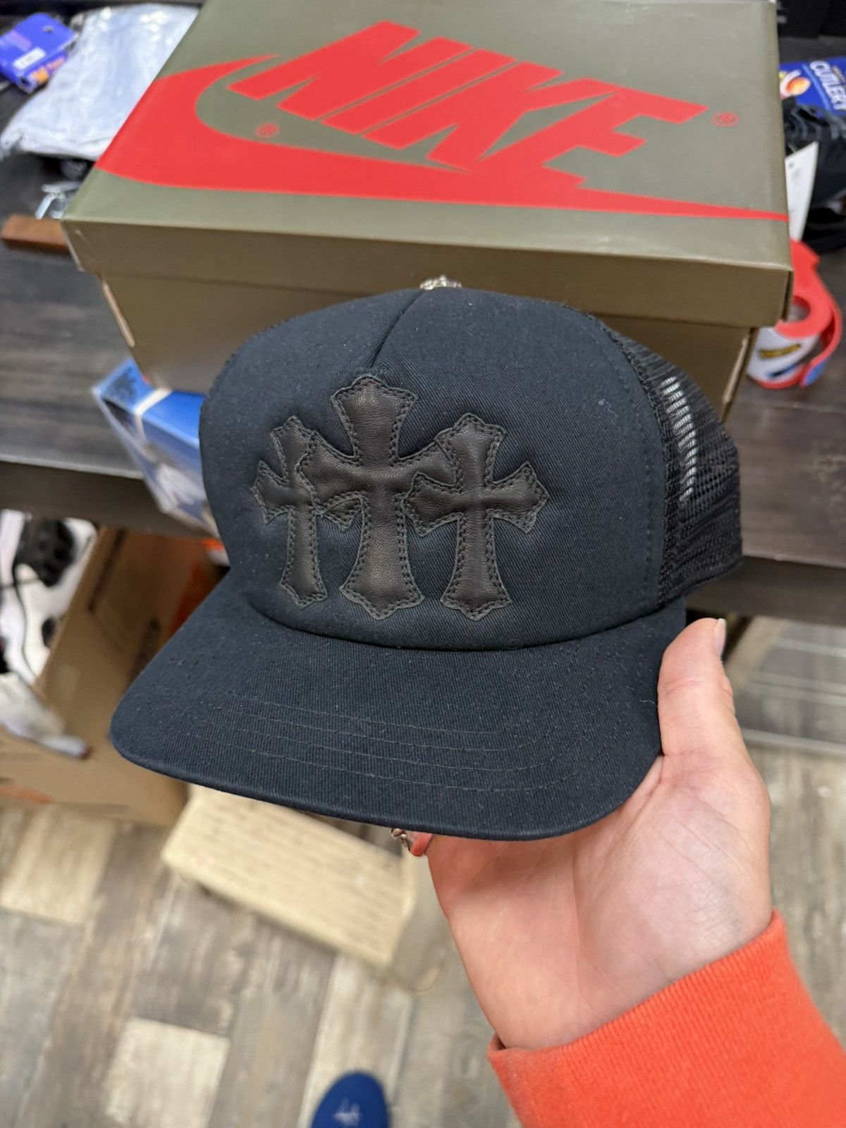 Chrome Hearts Chrome Hearts White Triple Cross Black Trucker Hat