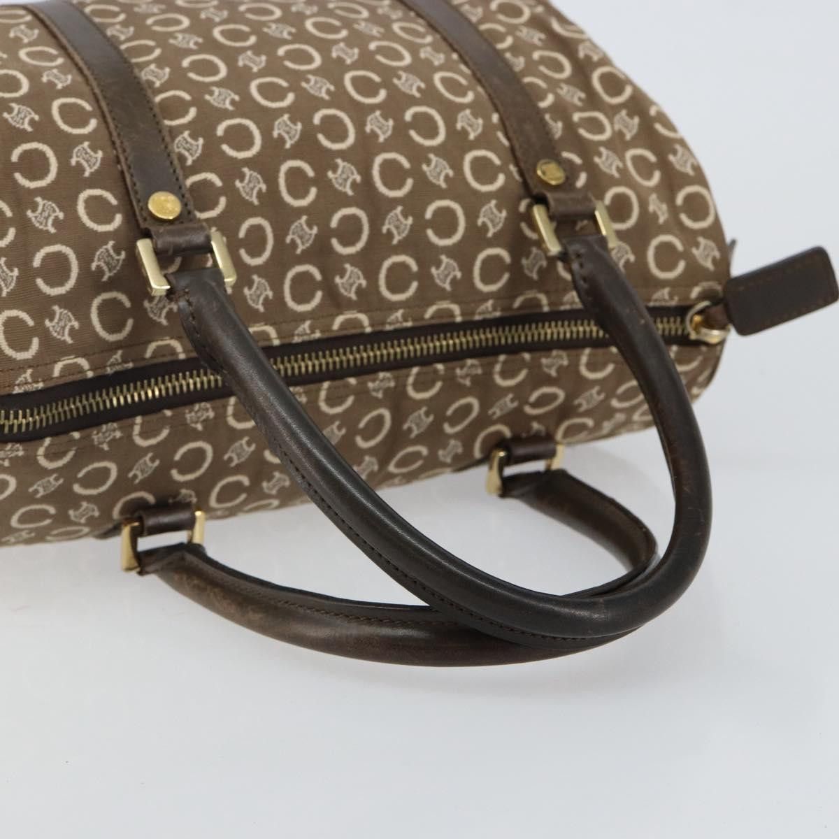 CELINE C Macadam Canvas Mini Boston Bag Brown Gold