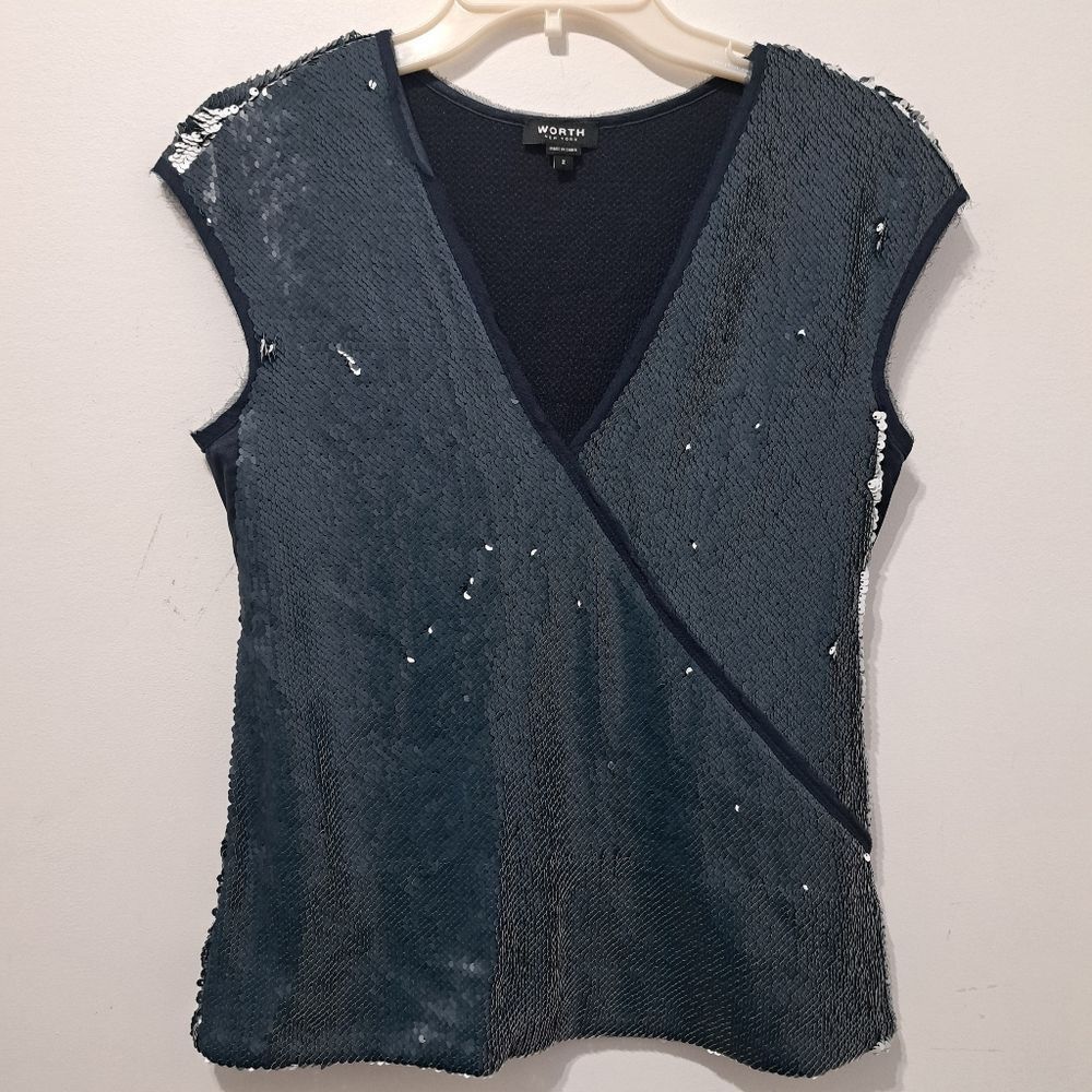 Other Worth New York Sequins Silk Holiday Top Size 2 Navy/White NWTWorth New York Seq Size XS / US 0-2 / IT 36-38 - 13 Thumbnail
