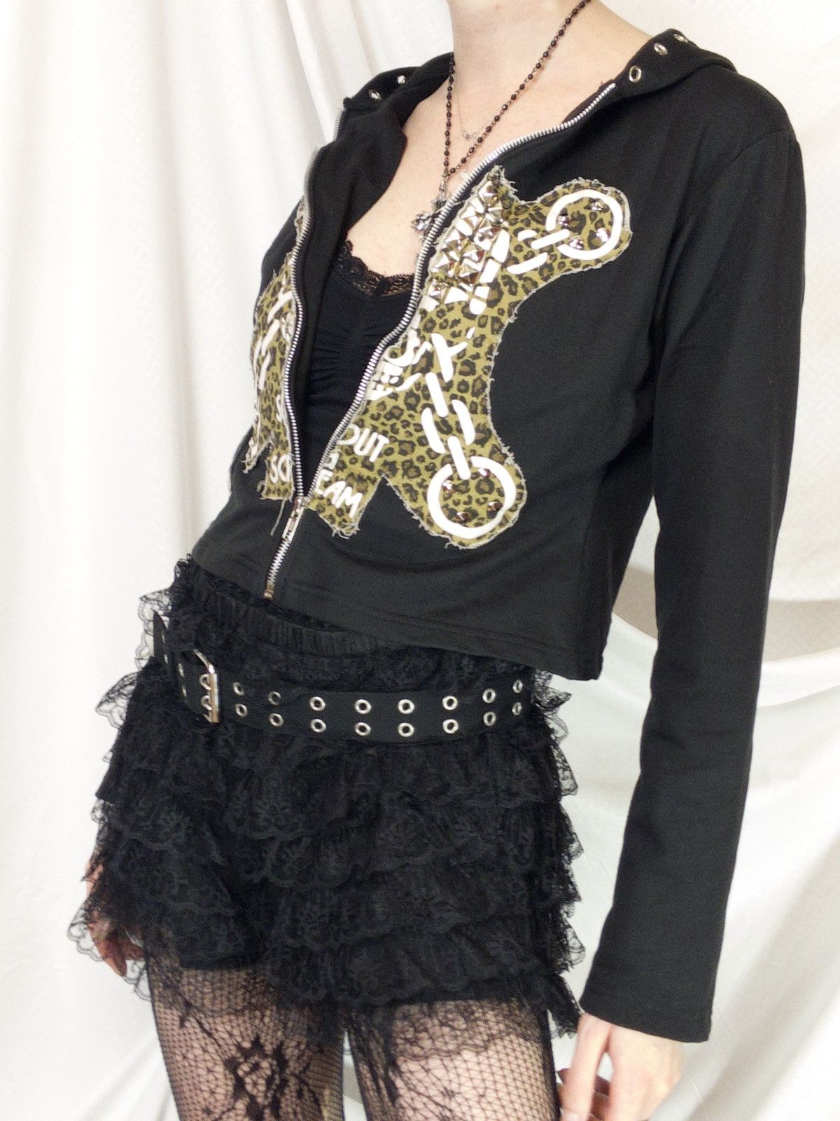 Japanese Brand XS PUNK zip cropped leo hoodie Size S / US 4 / IT 40 - 11 Thumbnail