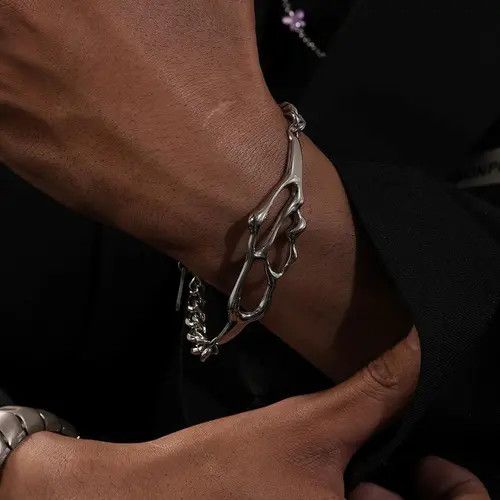 Jewelry Silver Abstract Link Chain Bracelet, Modern Men's Jewelry Size ONE SIZE - 1 Thumbnail