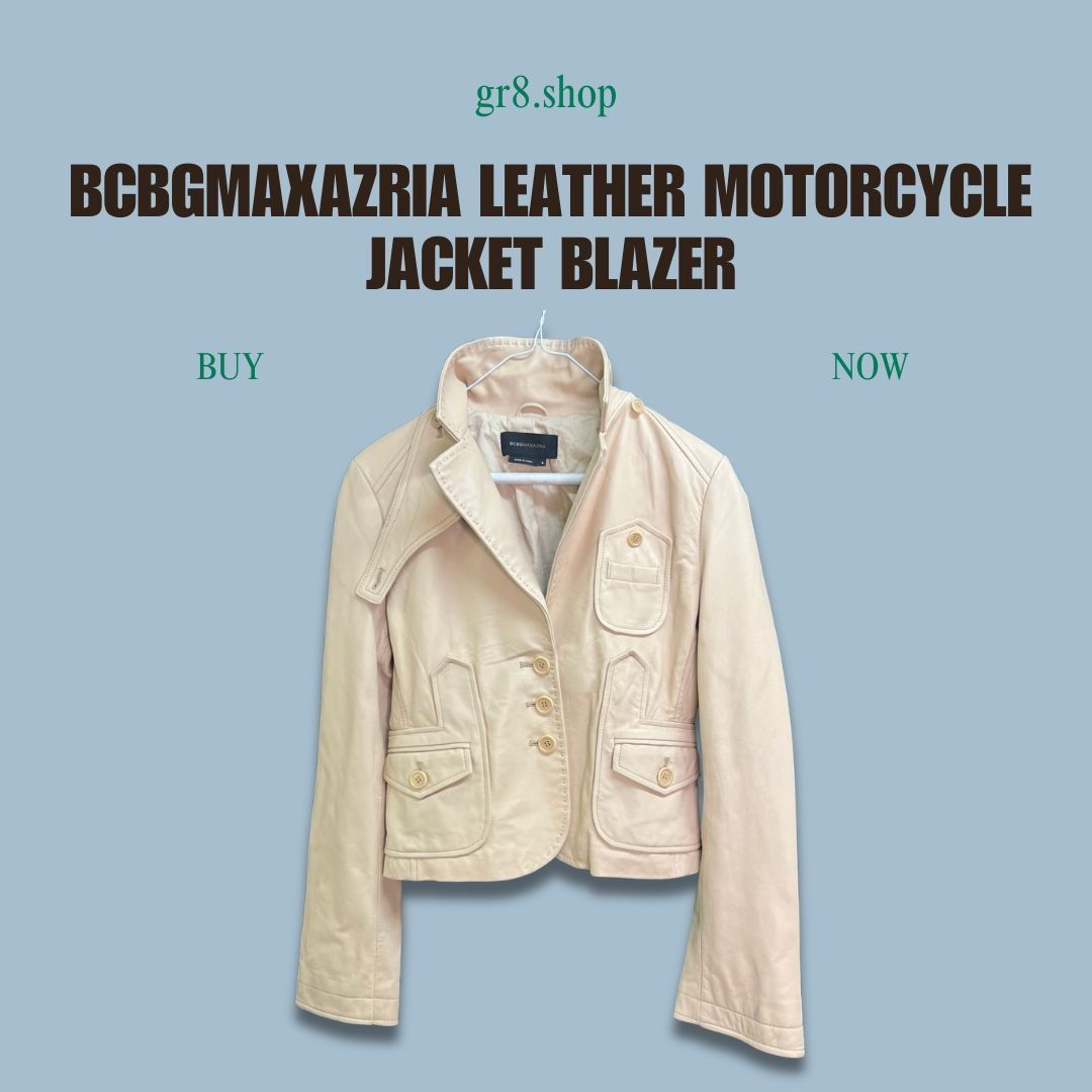 Bcbgmaxazria BCBGMAXAZRIA Beige Leather Motorcycle Jacket Blazer - Size S Size S / US 4 / IT 40 - 1 Thumbnail
