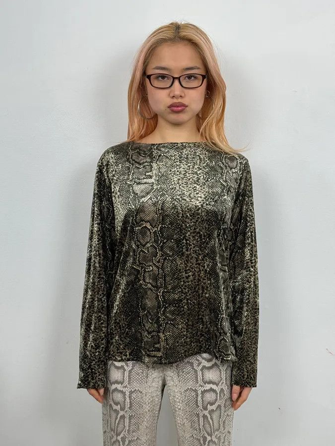 Vintage 2000s Anne Fontaine Grey Snakeskin Effect Longsleeves Size US XS / EU 42 / 0 - 1 Thumbnail