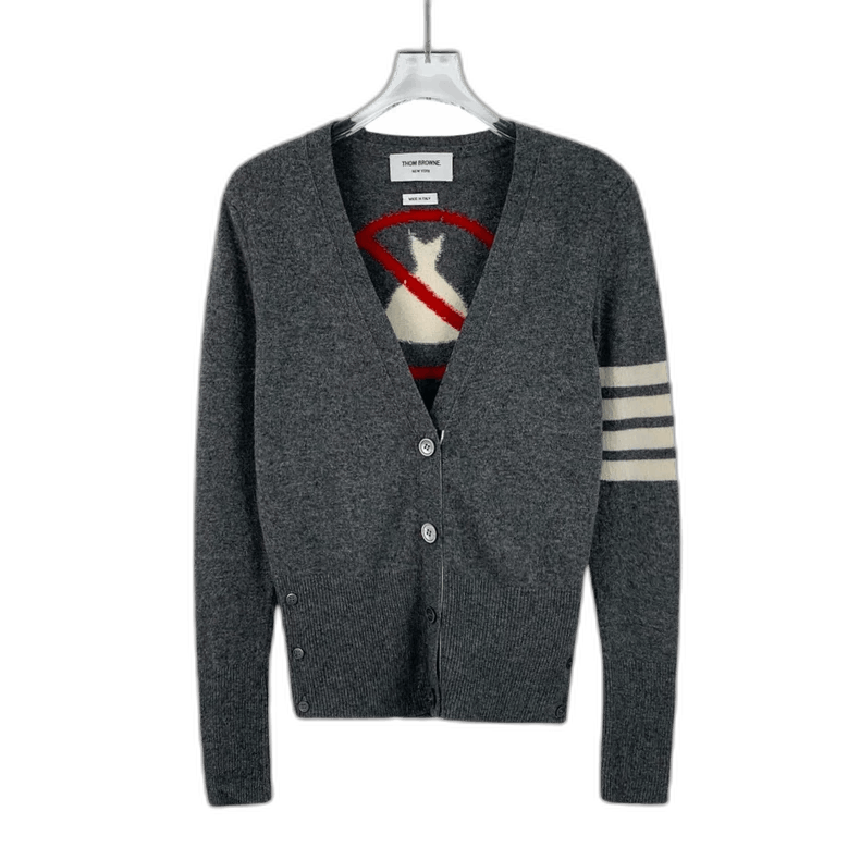 Thom Browne Thom Browne Gray Cashmere V-Neck Cardigan Size S / US 4 / IT 40 - 1 Thumbnail
