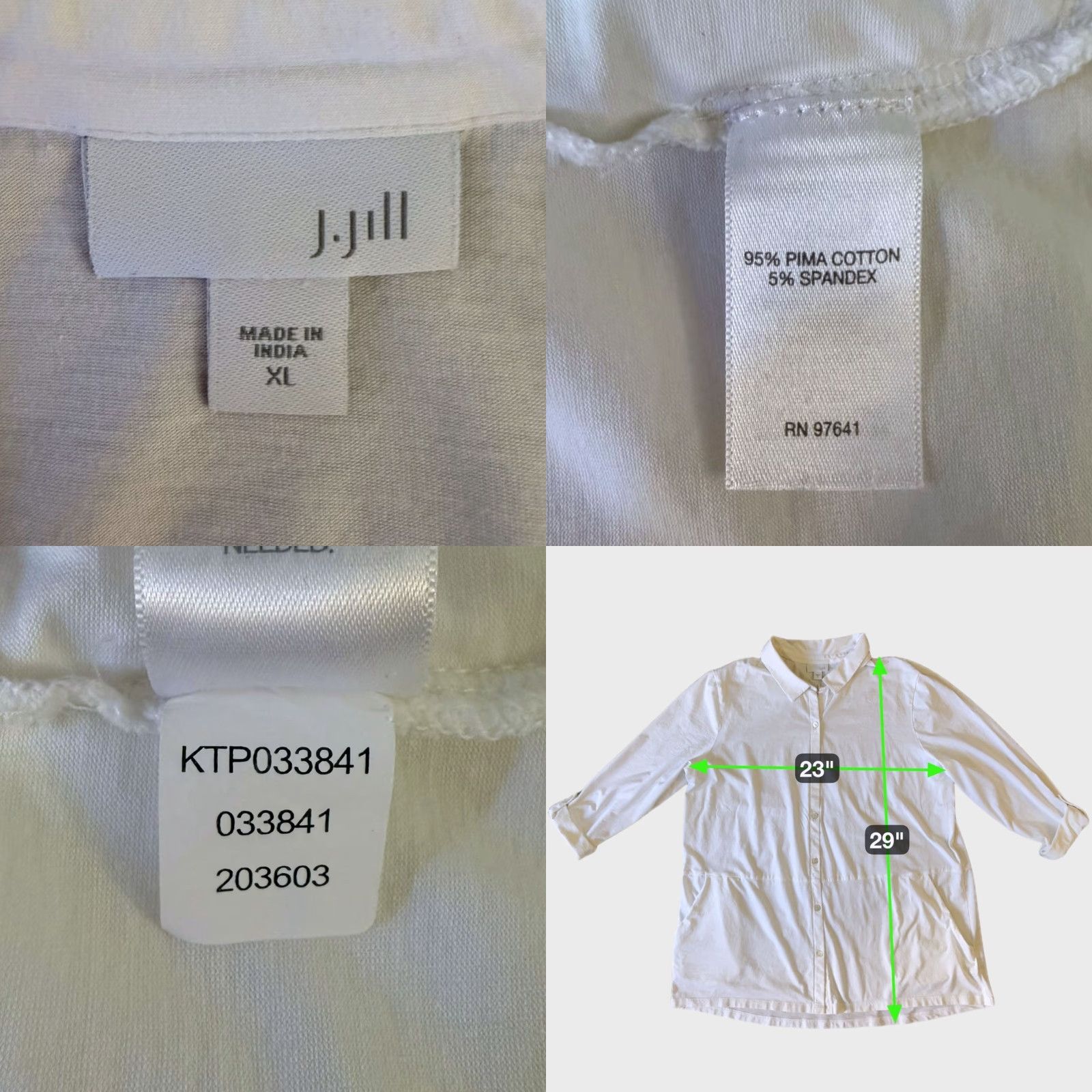 J. Jill J.Jill Pima Cotton Button-Up Tunic Shirt White Women's XL Long Sleeve Roll-Tab Casual Size XL / US 12-14 / IT 48-50 - 8 Thumbnail