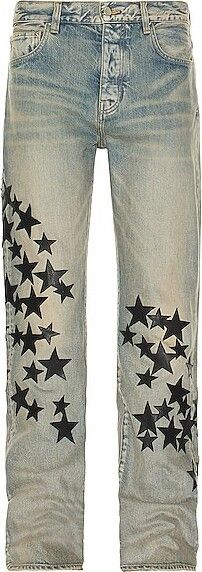 o1mle1224 Leather Star Straight Jean in Light Blue