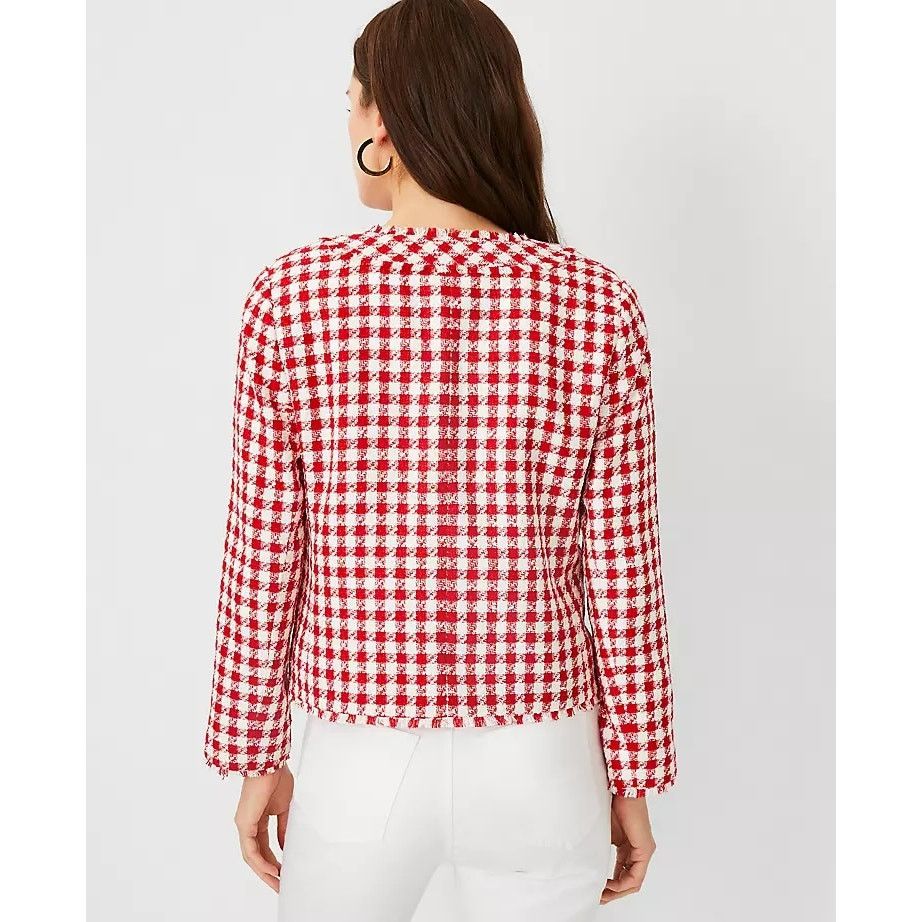 Other Ann Taylor Tweed Fringe Jacket Orange White Plaid Check 12 Size XL / US 12-14 / IT 48-50 - 10 Thumbnail