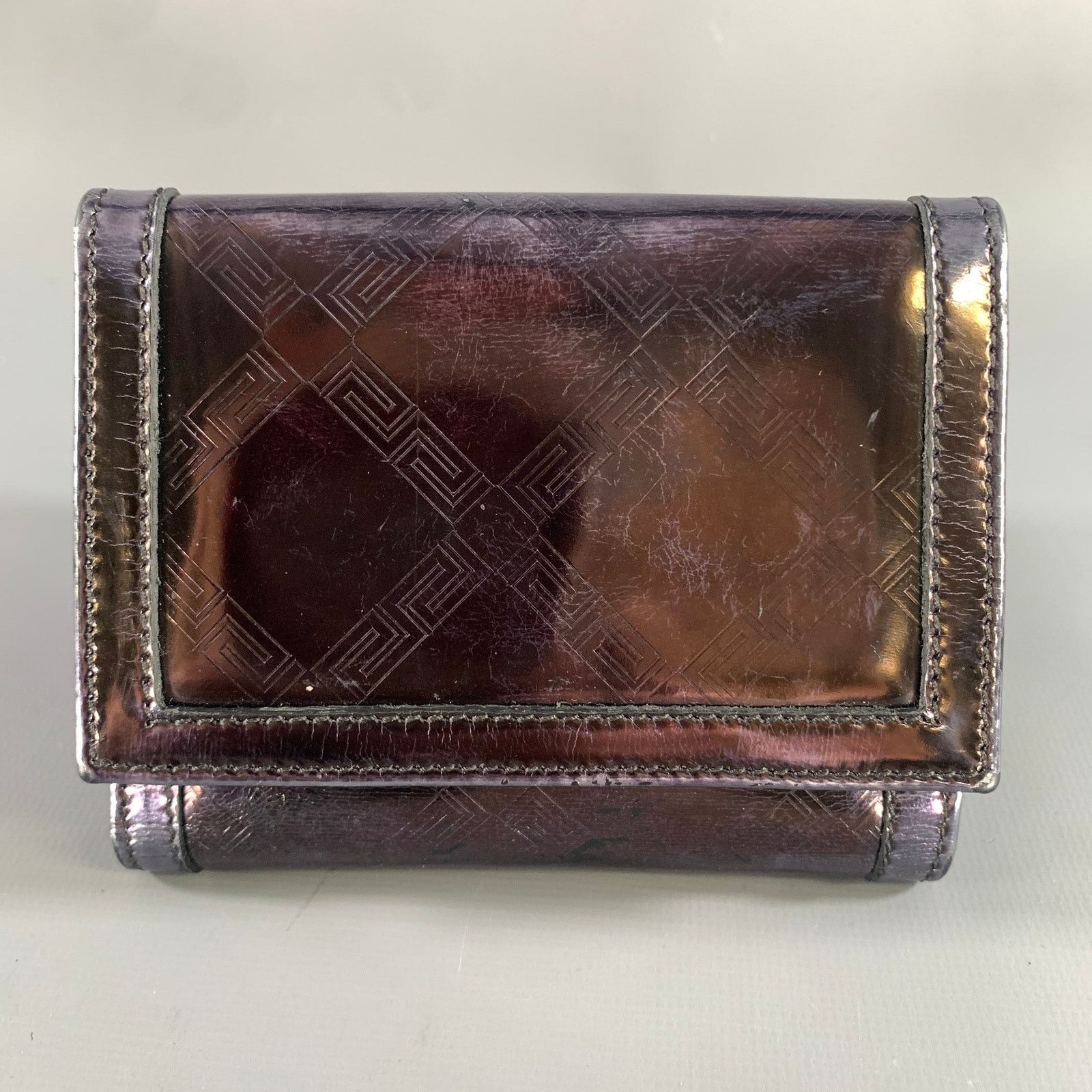Versace VERSACE Purple Metallic 22394 Greca Leather Wallet Size ONE SIZE - 2 Thumbnail