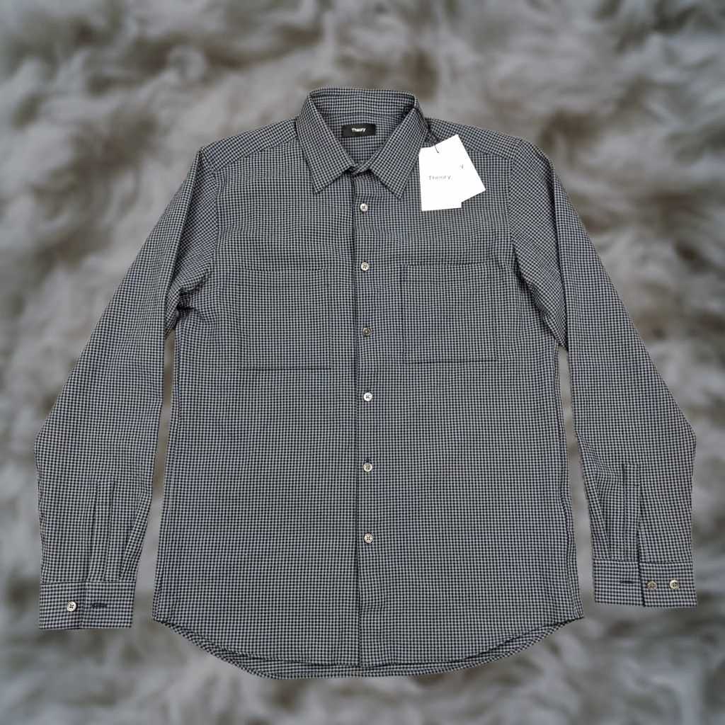 Theory Theory Shirt Mens Medium Blue Gingham Seersucker Long Sleeve Button Up Size US M / EU 48-50 / 2 - 1 Thumbnail